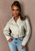 Rebel Beige Cropped Faux Leather Washed Biker Jacket