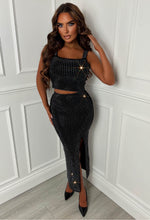 Rising Star Black Embellished Midi Skirt Knitted Co-Ord Set