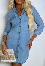 Rodeo Babe Light Blue Button Up Long Sleeve Denim Mini Dress