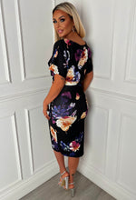 Romola Black Flower Print Bat Wing Midi Dress