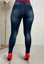 Rose Without Thorns Dark Blue Stretch Rose Skinny Jeans