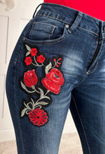 Rose Without Thorns Dark Blue Stretch Rose Skinny Jeans