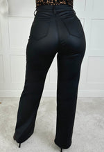 Roxie Black Faux Leather Stretch Wide Leg Jeans