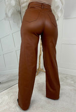 Roxie Caramel Faux Leather Stretch Wide Leg Jeans