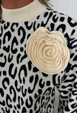 Sabela Cream Leopard Knit Rose Detail Jumper