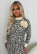 Sabela Cream Leopard Knit Rose Detail Jumper