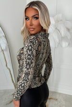 She's All Class Beige Snake Print Ruched Shirt