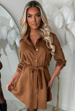 Shirty & Flirty Tan Suedette Shirt Dress