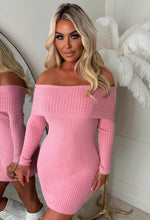 So Cosy Baby Pink Bardot Ultra Soft Mini Knitted Dress