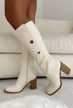 Something Real Cream Gold Button Detail Knee High Boots