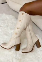 Something Real Cream Gold Button Detail Knee High Boots