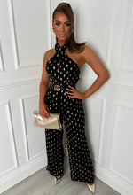 Star Crossed Black Foil Spot Halterneck Jumpsuit