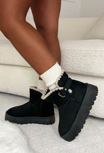 Step On Up Black Stitch Platform Faux Fur Boots