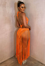 Sun & Shine Orange Sequin Backless Crochet Tassel Cover Up