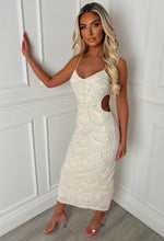 Turning Heads Cream Beaded Cut Out Dress