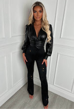 Ultimate Flame Black Faux Leather Plunge Bodysuit