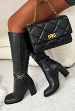 Ultimate Flirt Black Knee High Lion Buckle Detail Boots