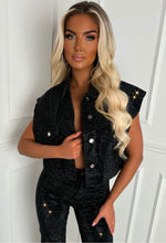 Ultimate Shine Black Sparkle Cut Off Denim Jacket