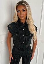 Ultimate Shine Black Sparkle Cut Off Denim Jacket