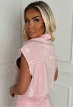 Ultimate Shine Pink Sparkle Cut Off Denim Jacket