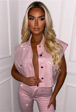 Ultimate Shine Pink Sparkle Cut Off Denim Jacket