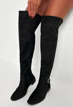 Unreal Love Black Faux Suede Thigh High Flat Boots