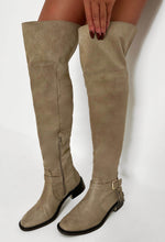 Unreal Love Taupe Faux Suede Thigh High Flat Boots