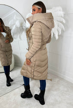 Urban Revival Beige Chevron Belted Hooded Fleece Lined Coat