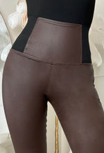 Waist Cincher Brown Stretch Waist Band Coated Leggings