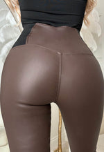 Waist Cincher Brown Stretch Waist Band Coated Leggings