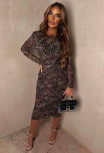 Wild & Demure Multi Mesh Long Sleeve Animal Print Midi Dress