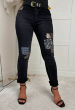 Wild Patch Dark Blue Stretch Sequin Patchwork Leopard Jeans