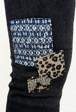 Wild Patch Dark Blue Stretch Sequin Patchwork Leopard Jeans