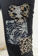 Wild Patch Dark Blue Stretch Sequin Patchwork Leopard Jeans