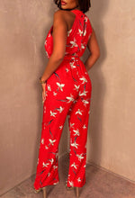 With A Twist Red Printed Twist Halterneck Jumpsuit