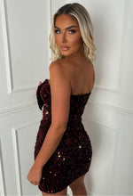 Wrap Me Up In Sparkle Burgundy Bow Front Sequin Bandeau Dress