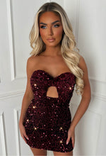 Wrap Me Up In Sparkle Burgundy Bow Front Sequin Bandeau Dress