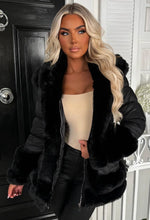 Wrapped In Romance Black Faux Fur Trim Belted Puffer Coat