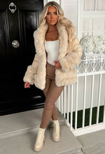 Wrapped In Romance Stone Faux Fur Trim Belted Puffer Coat