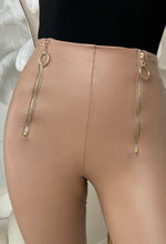 Zipped In Beige Faux Leather Zip Front Leggings